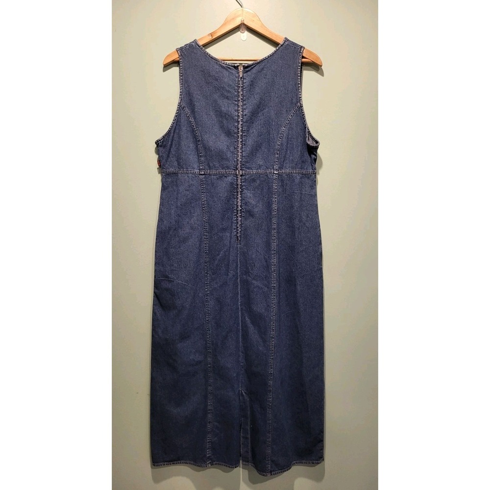 Vtg Woolrich Blue Denim Modest Mature Sleeveless Jumper Maxi Dress Pockets Sz L - Picture 5 of 8